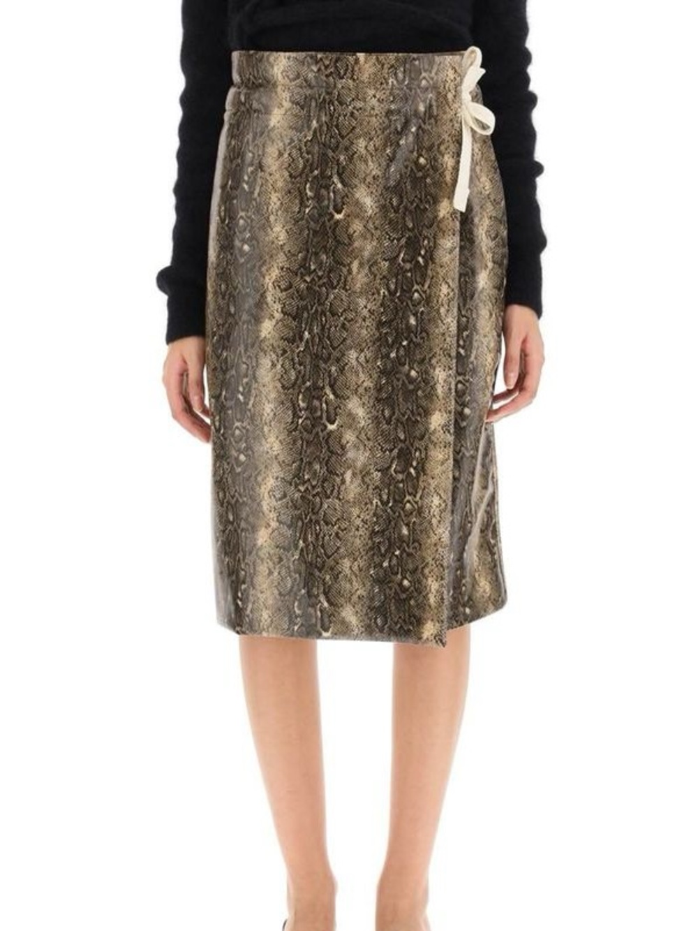 Ganni Brown Snake-Print Midi Skirt - Picture 2 of 7